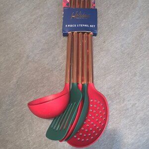 Set of 5 Christmas themed utensils - rose gold color metal